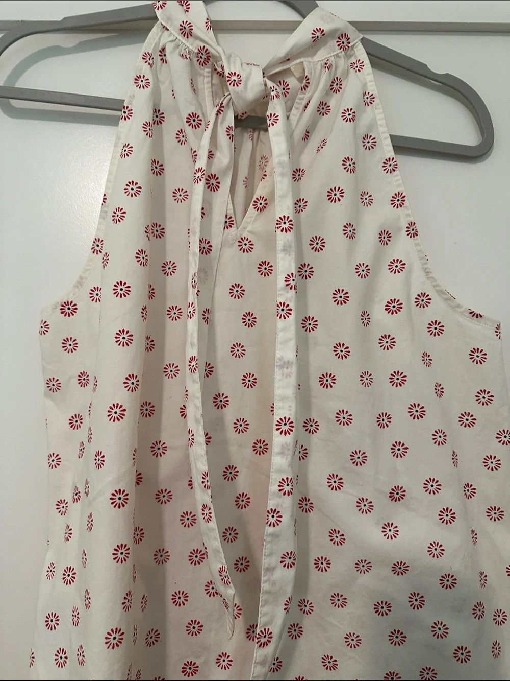 J. Crew Cream Halter shirt with Red Daisy Print size 6